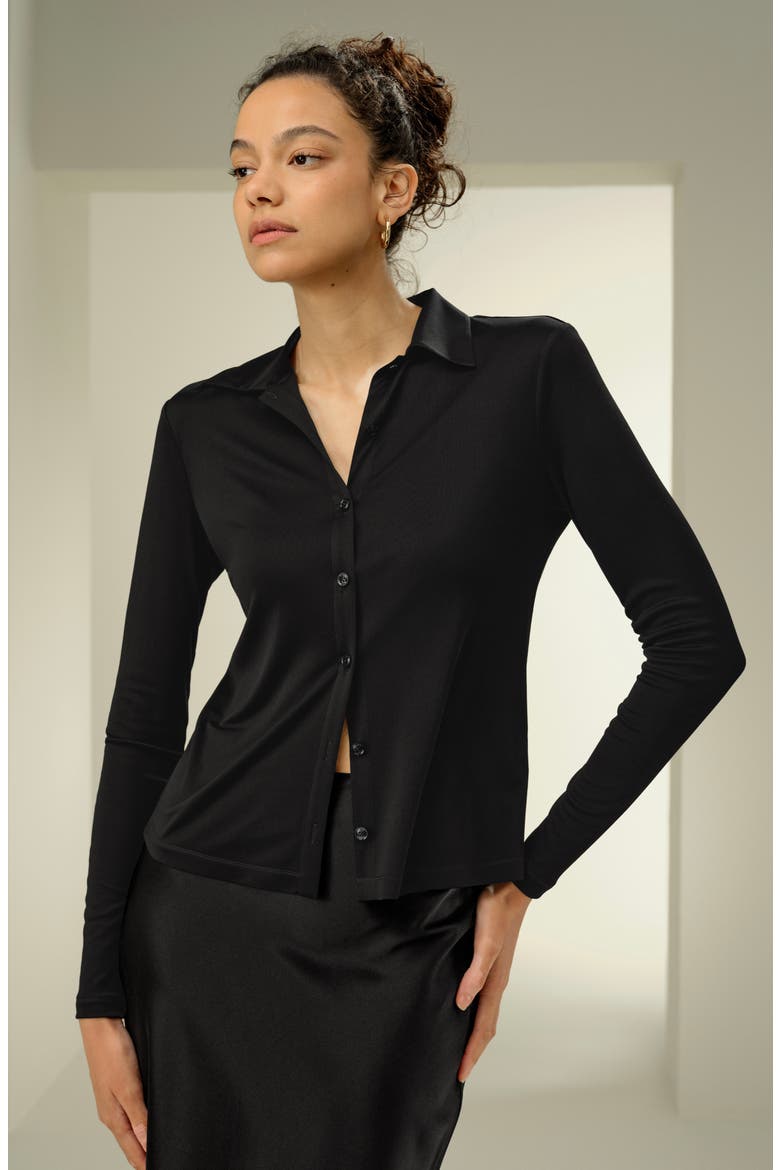 Women's Silk Jersey Basic Slim Shirt, Alternate, color, Black