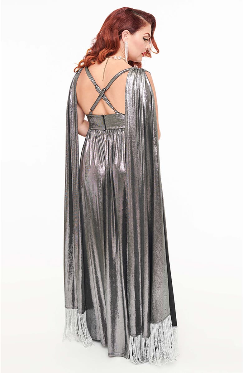 Smak Parlour 1970s Fringe Cape Maxi Dress, Alternate, color, Silver