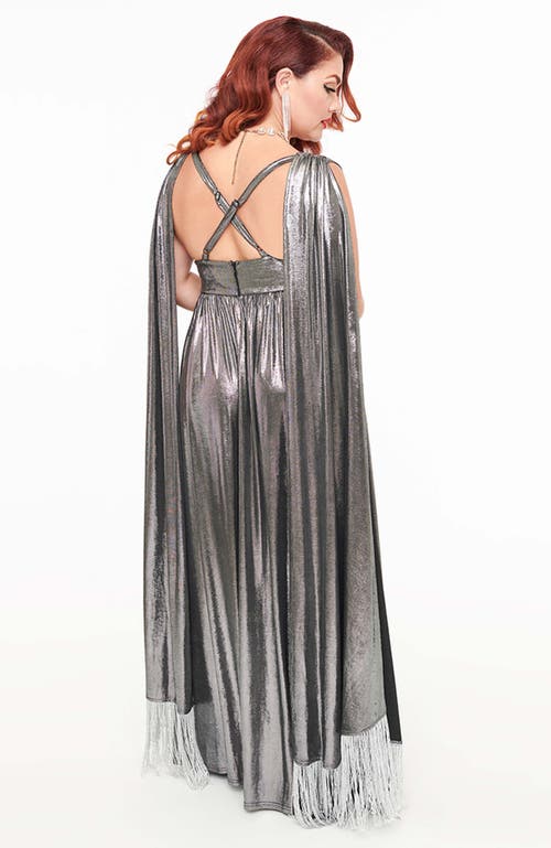 Smak Parlour 1970s Fringe Cape Maxi Dress In Silver