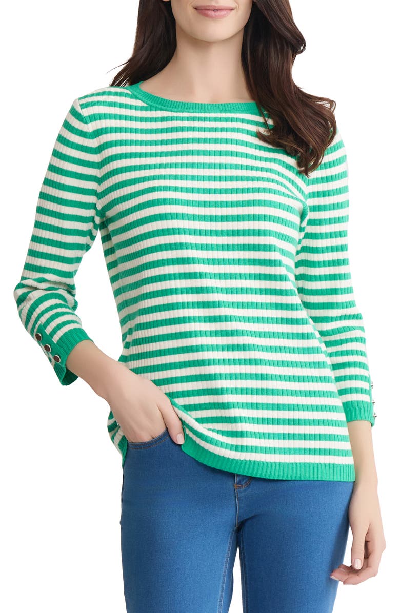 Jones New York Stripe Boat Neck Sweater, Main, color, Kelly / White Sand