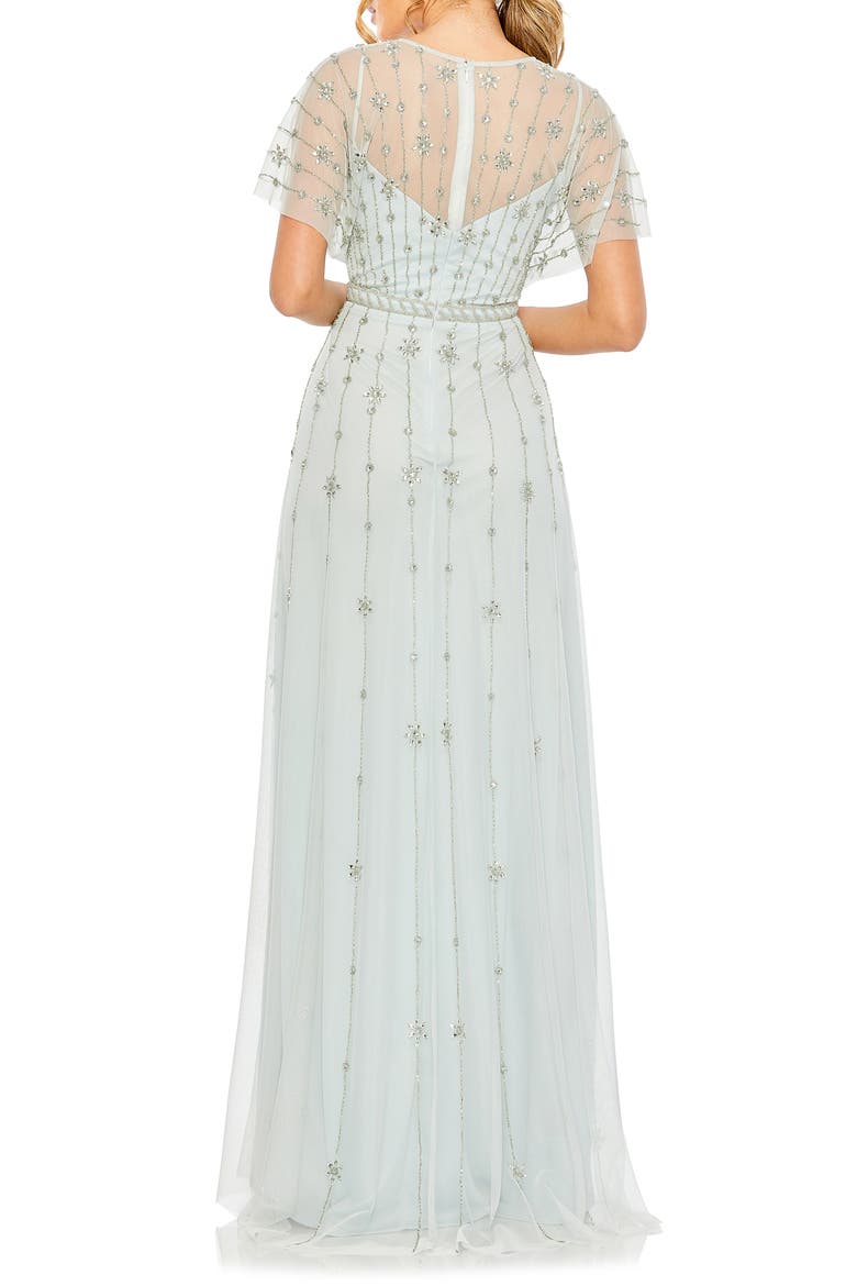 Women's V Neck Embellished Flutter Sleeve A Line Gown, Alternate, color, MIST