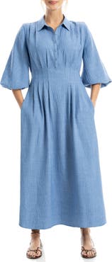 MAX STUDIO Balloon Sleeve Pleated Maxi Shirtdress