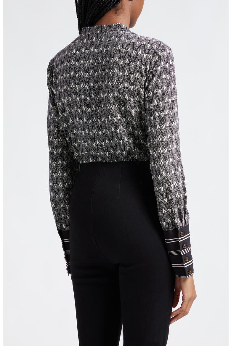 Acacia Chevron Print Stretch Silk Tunic, Alternate, color, BLACK OFF WHITE