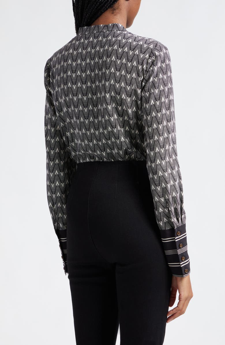 Veronica Beard Acacia Chevron Print Stretch Silk Tunic, Alternate, color, Black Off White