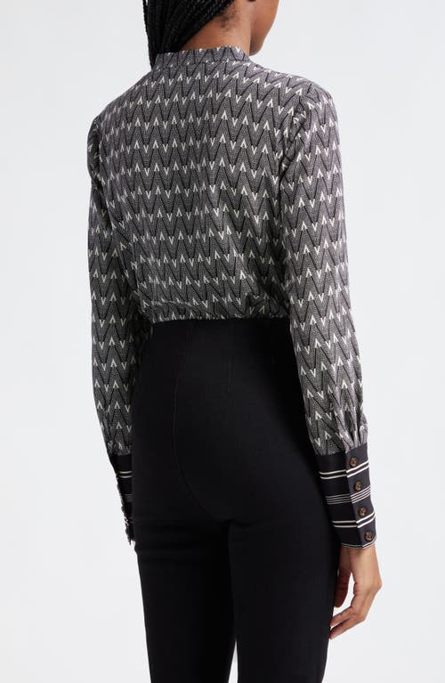 Veronica Beard Acacia Chevron Print Stretch Silk Tunic In Black Off White