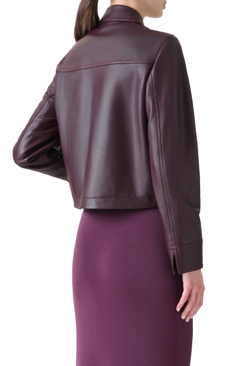 Akris punto Pin Dot Lambskin Leather Moto Jacket, Alternate, color, Blackberry