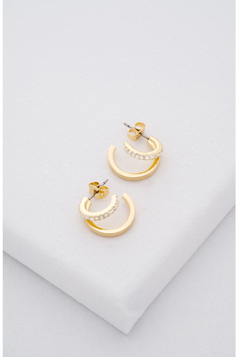 Helias Double Hoop Earrings, Alternate, color, GOLD TONE/ CLEAR CRYSTAL