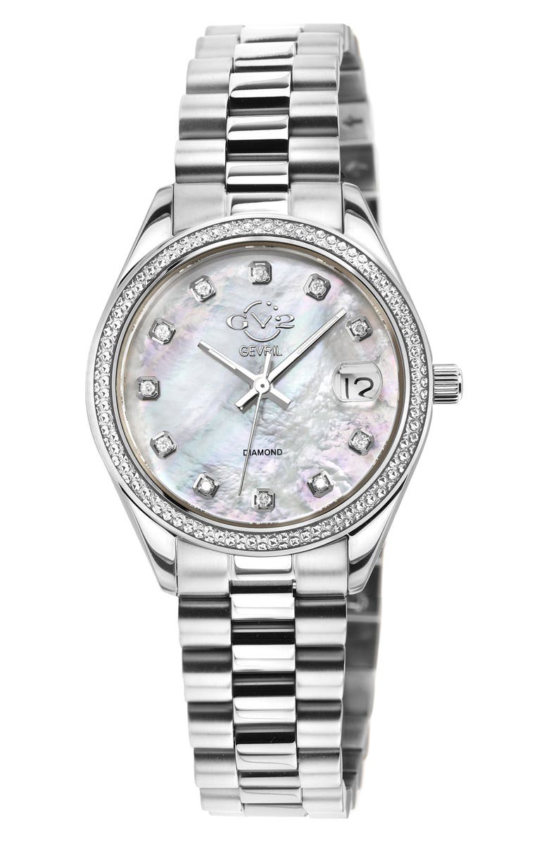 GV2 Turin Swiss Diamond Stainless Steel Bracelet Watch, 32mm - 0.15ct., Main, color, Silver