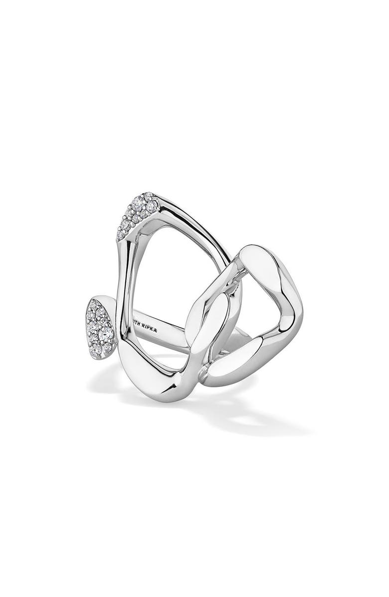 Judith Ripka Gaia Sterling Silver Diamond Pavé Two-Finger Ring, Main, color, 