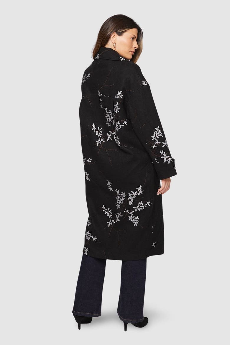 Floral Three Button Collared Coat, Alternate, color, Black