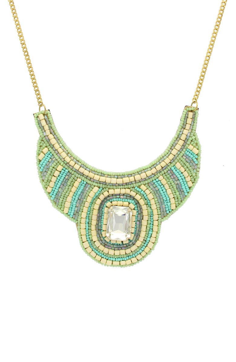 OLIVIA WELLES Malia Beaded Bib Necklace, Main, color, Gold / Mint