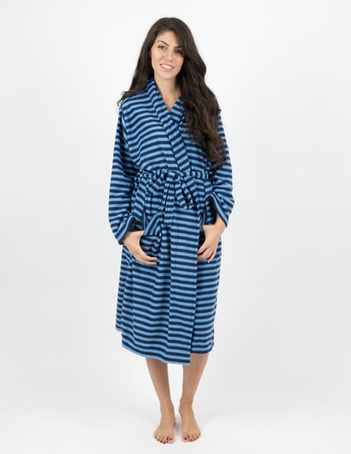 Leveret Womens Fleece Robe Blue And Navy Striped In Blue