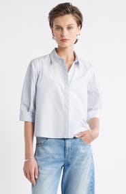 Nordstrom Crop Puff Sleeve Cotton Button-Up Shirt