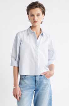 Nordstrom Crop Puff Sleeve Cotton Button-Up Shirt