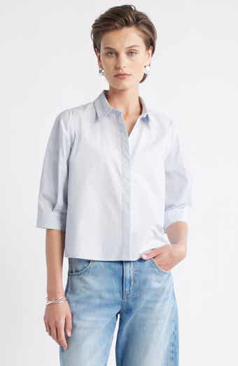 Nordstrom Crop Puff Sleeve Cotton Button-Up Shirt