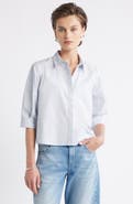 Nordstrom Crop Puff Sleeve Cotton Button-Up Shirt