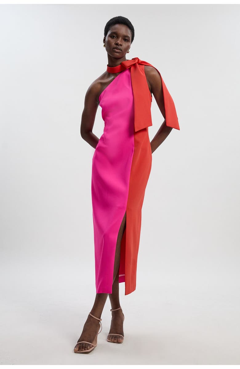 Karen Millen Soft Tailored Bow Tie-Neck Midi Dress, Main, color, Pink