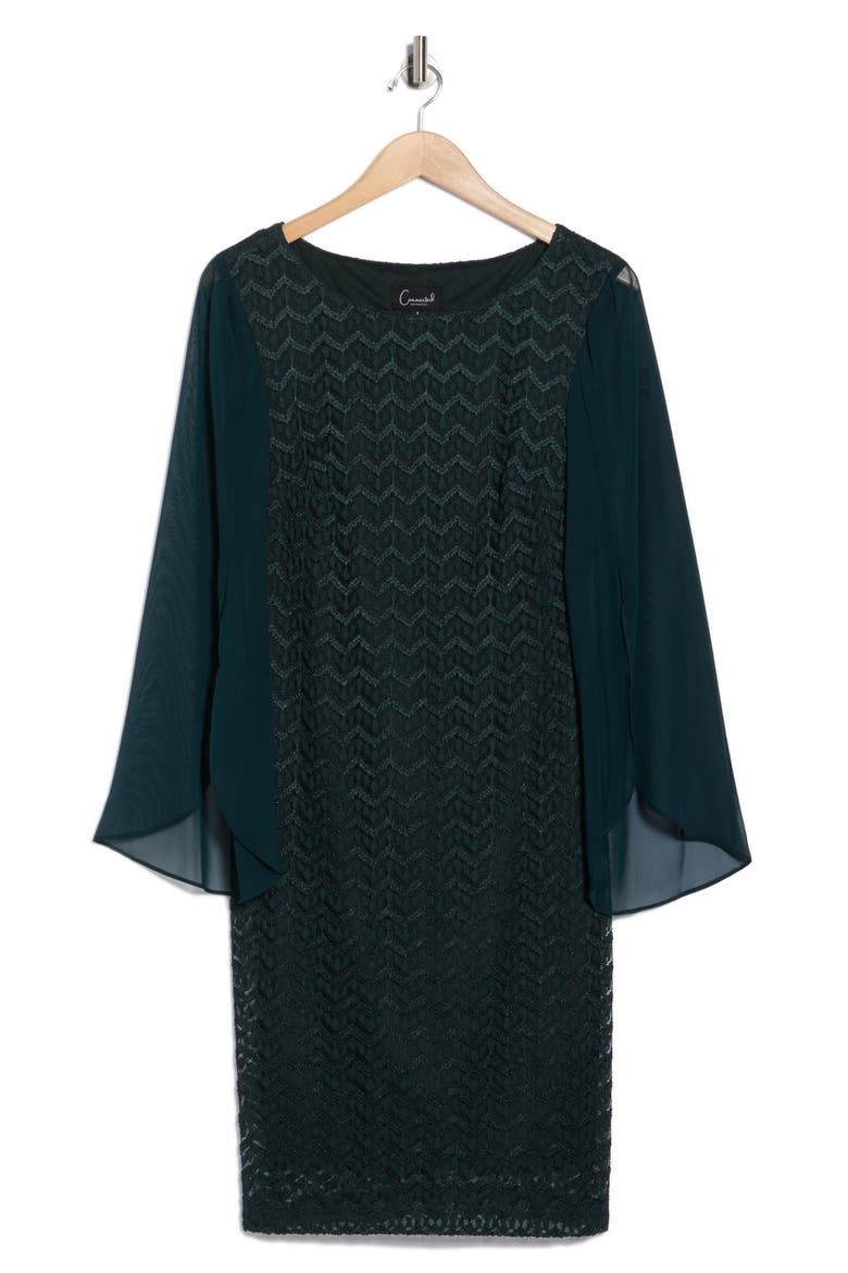 Cape Sleeve Chevron Dress, Alternate, color, HUNTER