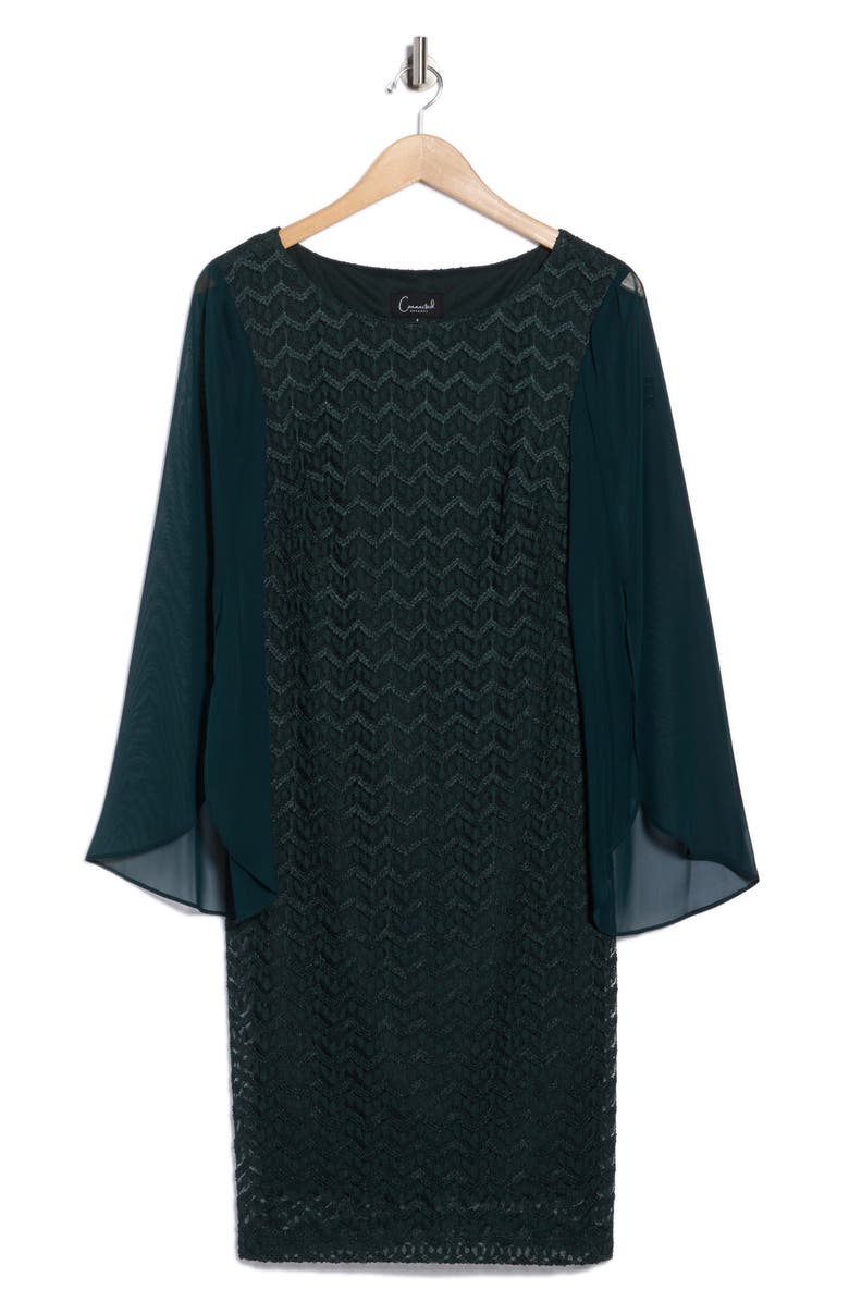 Connected Apparel Cape Sleeve Chevron Dress, Alternate, color, Hunter