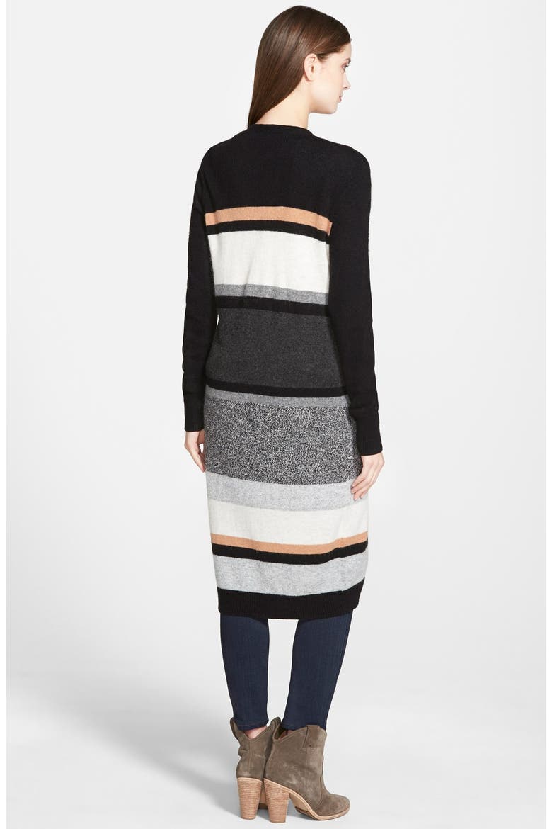 Long Open Front Cardigan, Alternate, color, BLACK- CHARCOAL STRIPE