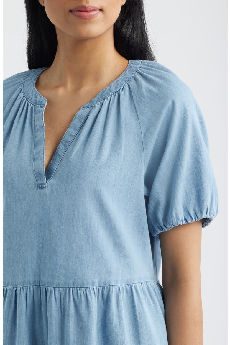 Kendra Tiered Cotton Dress, Alternate, color, LIGHT WASH