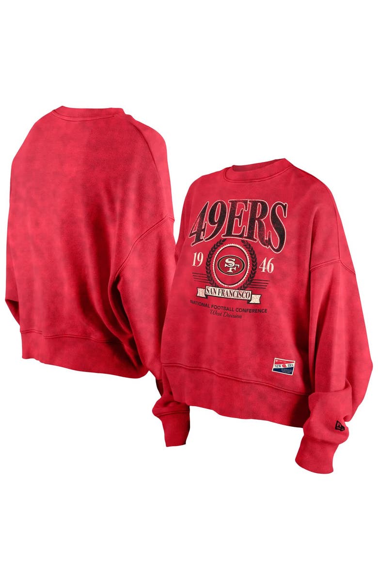 New Era Women's New Era Scarlet San Francisco 49ers Throwback Boxy Sweatshirt, Alternate, color,