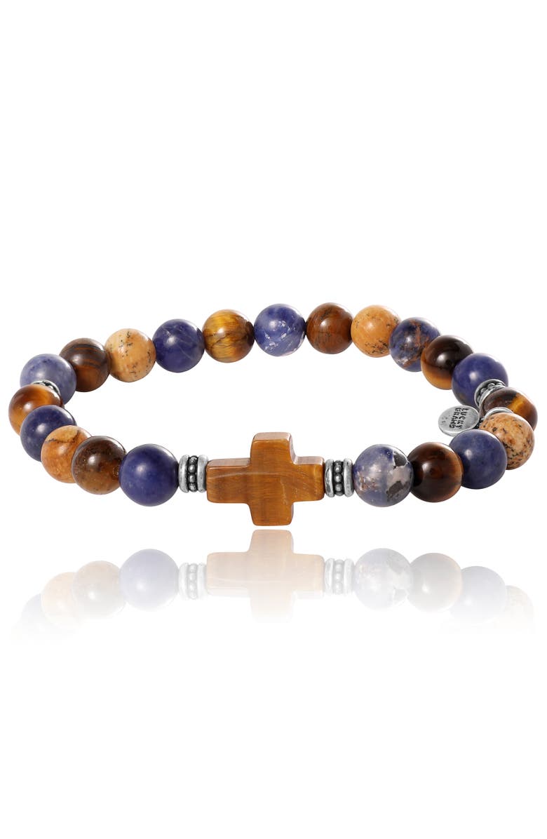 Lucky Brand Sodalite Bead Stretch Bracelets with Cross Accents, Main, color, Blue, Brown