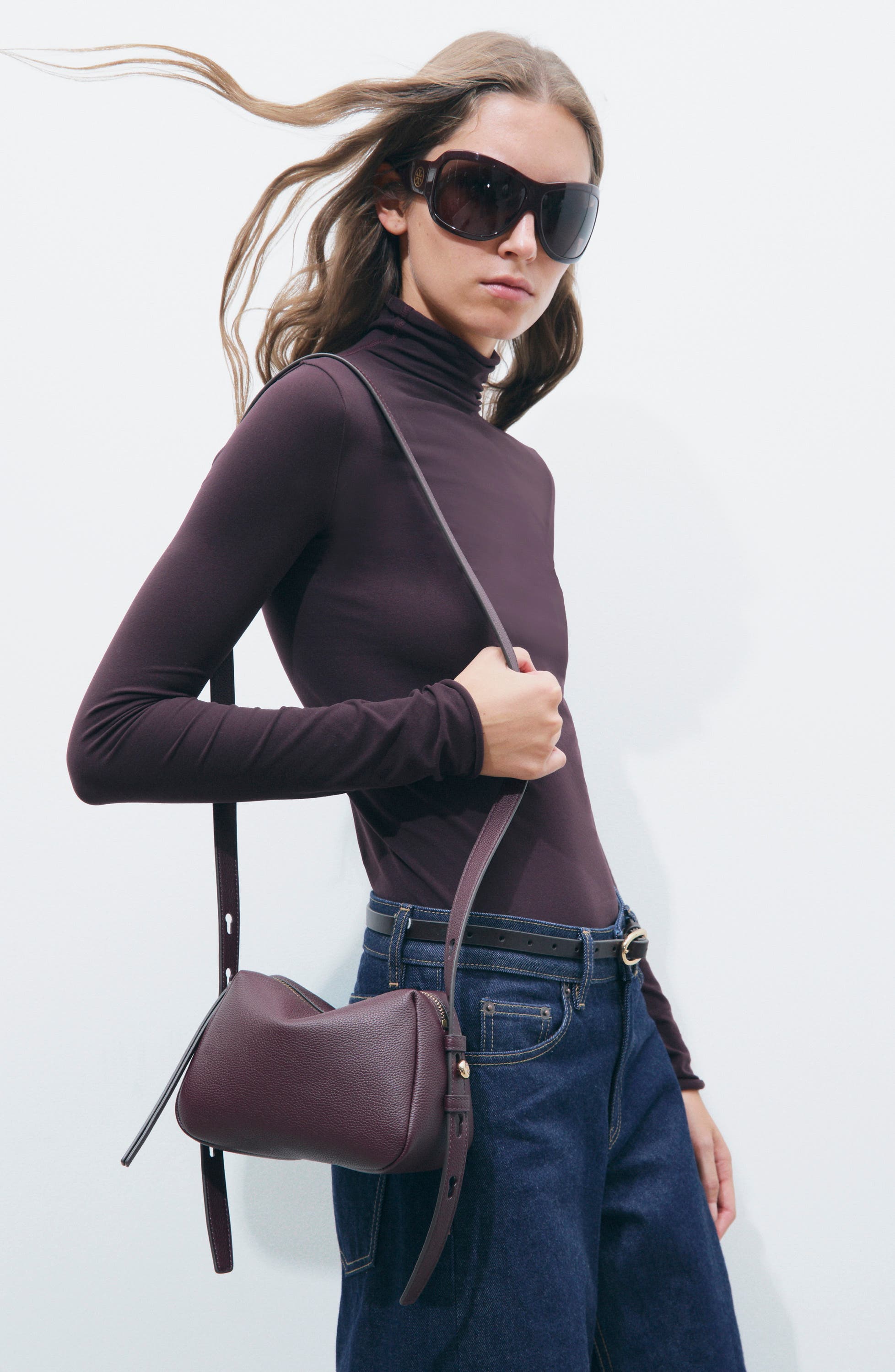 Romy Soft Leather Crossbody Bag, Alternate, color, DARK CARMINE