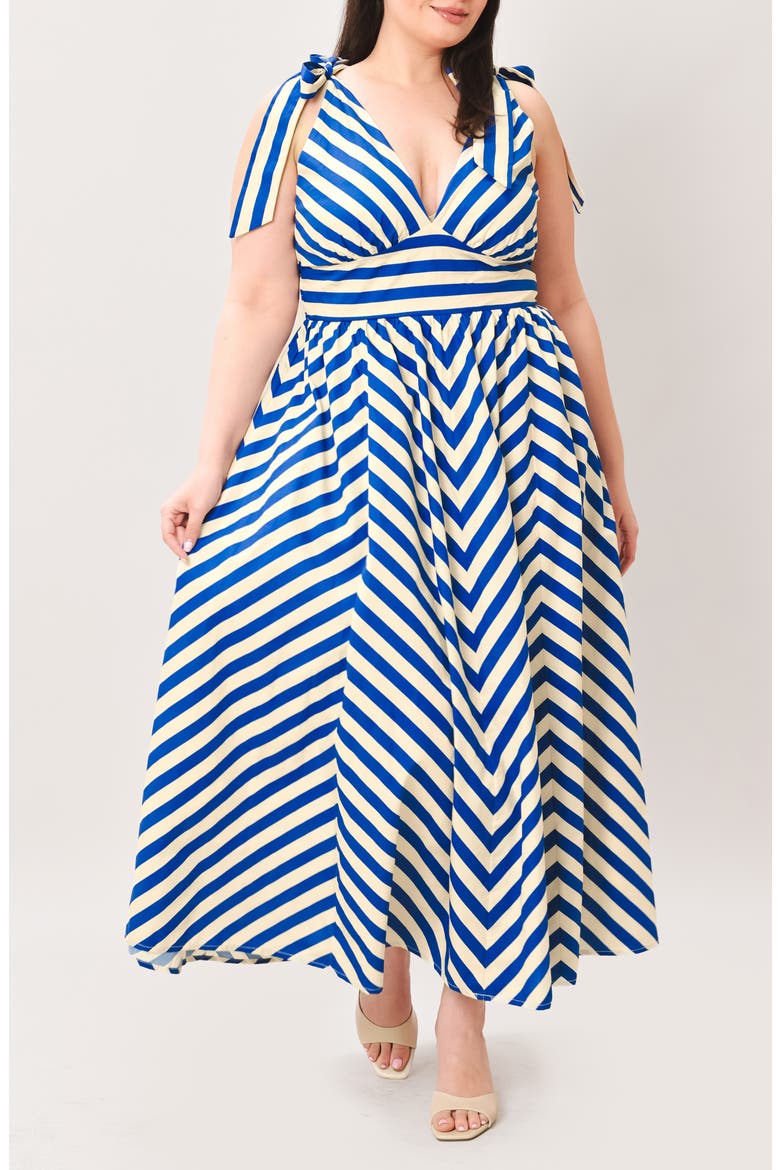 Stripe Tie Strap Cotton Maxi Dress, Alternate, color, IVORY BLUE