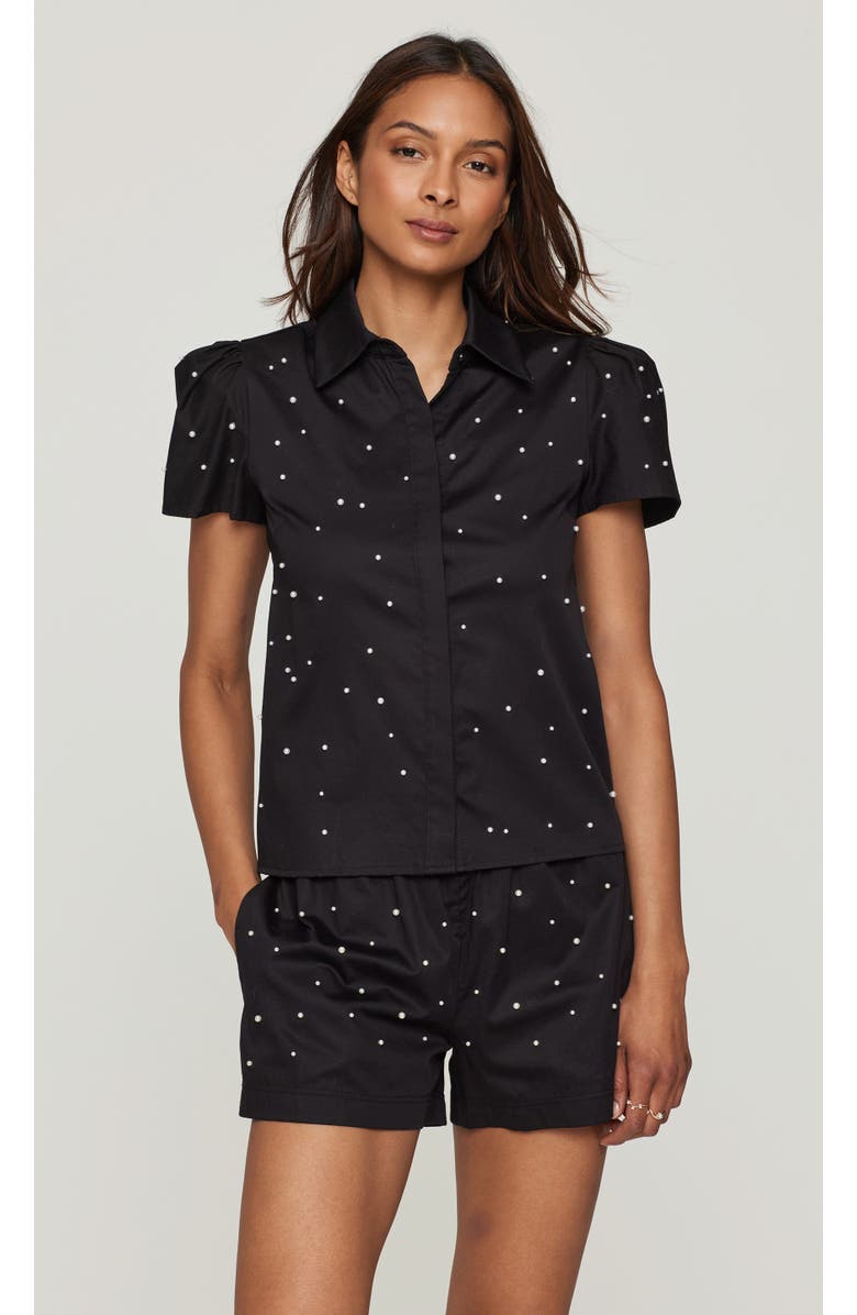 Generation Love Murphy Pearl Embellished Poplin Shirt, Main, color, Black