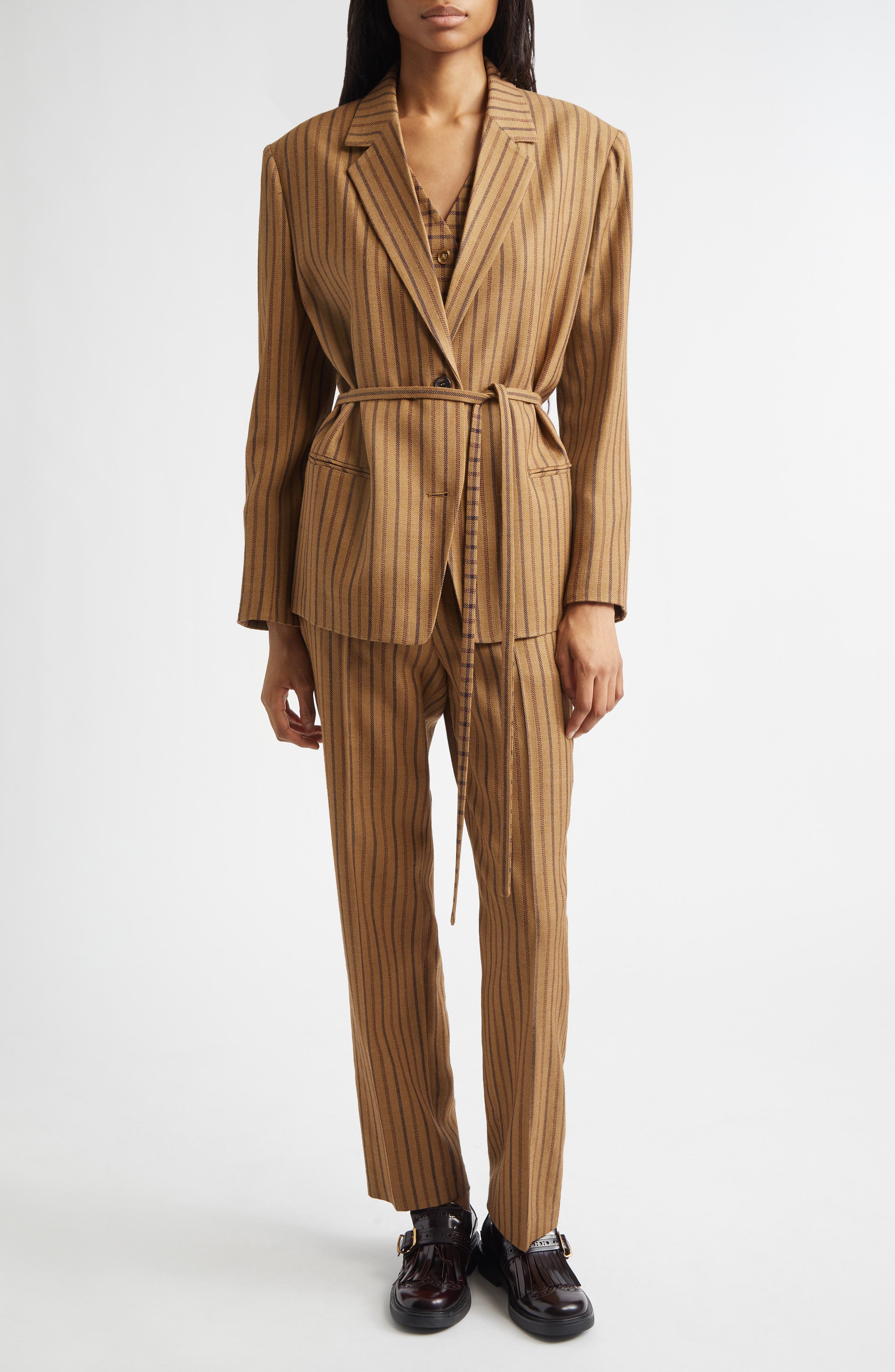 Stripe Wool Blend Straight Leg Pants - image 2