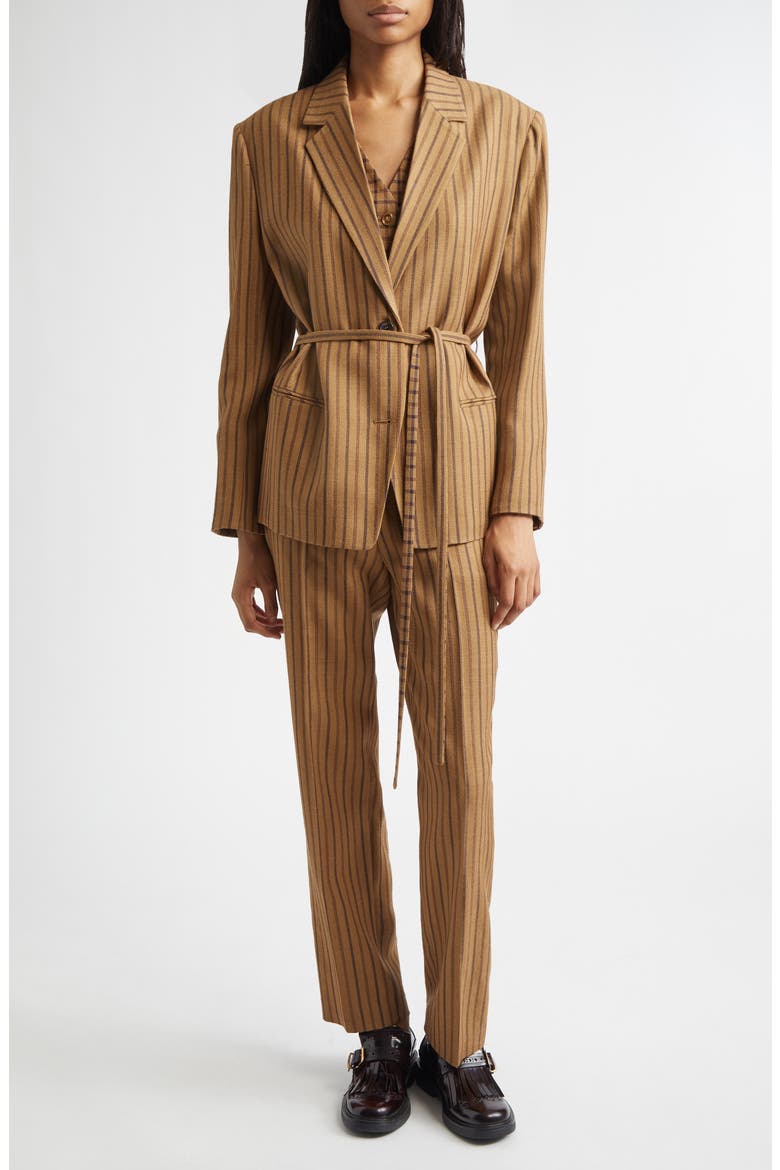 Stripe Wool Blend Straight Leg Pants, Alternate, color, BEIGE VIRGIN WOOL BLEND