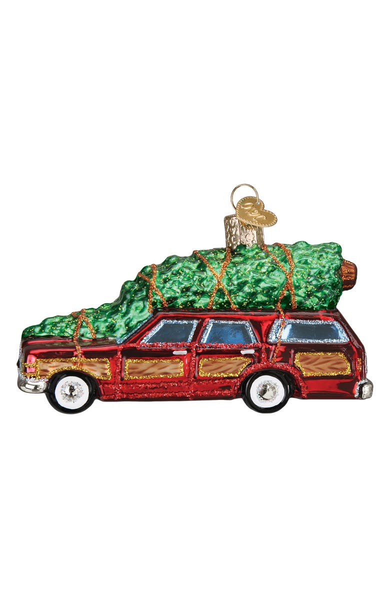 Old World Christmas Station Wagon with Tree Glass Ornament, Main, color,