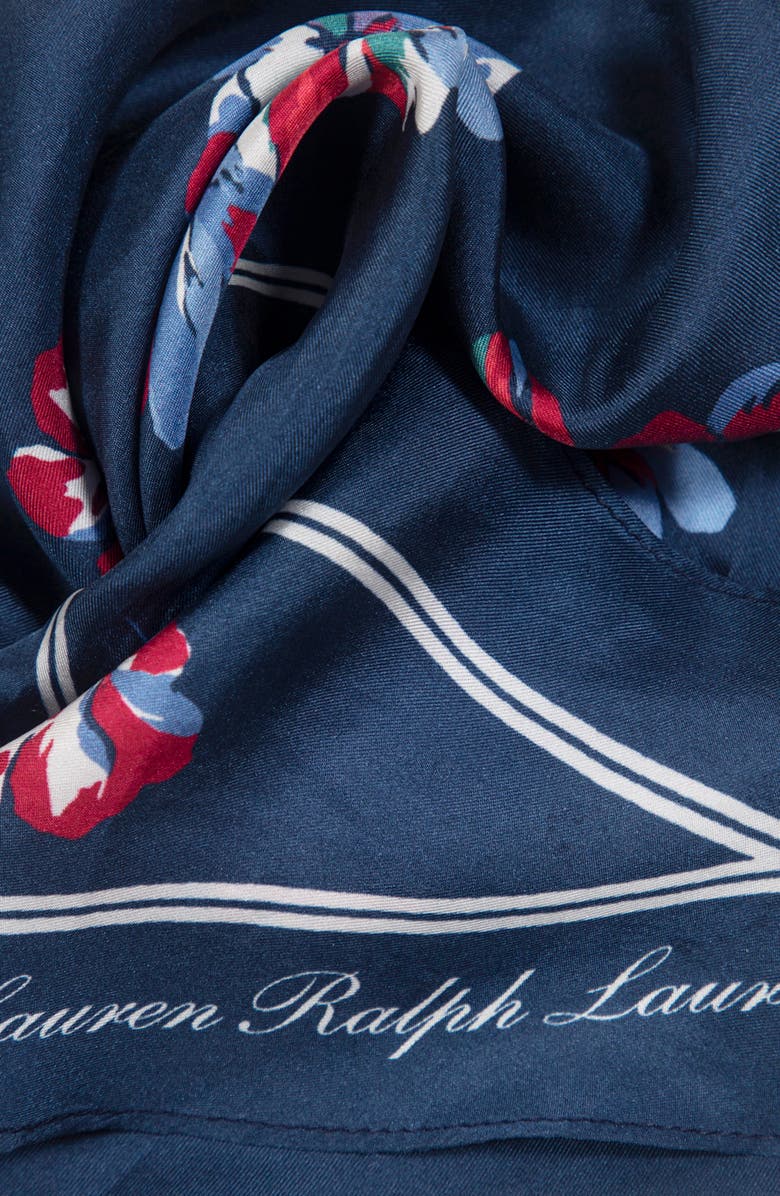 Lauren Ralph Lauren Small Floral Silk Diamond Scarf, Alternate, color, Navy