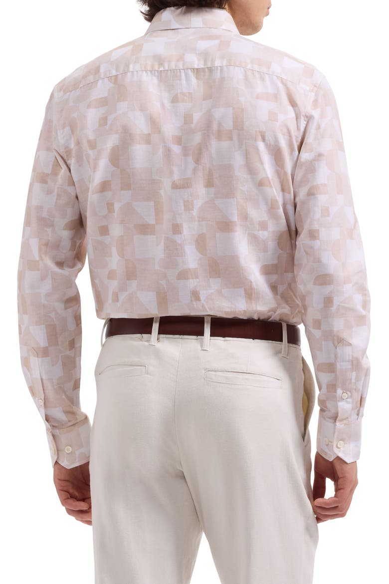 Julian Shaped Fit Abstract Geometric Print Cotton & Linen Button-Up Shirt, Alternate, color, DESERT