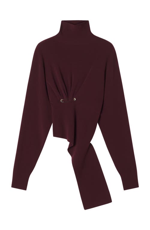 Lanvin Burgundy Knit Wool-cashmere Sweater With Asymmetrical Hem In Brown