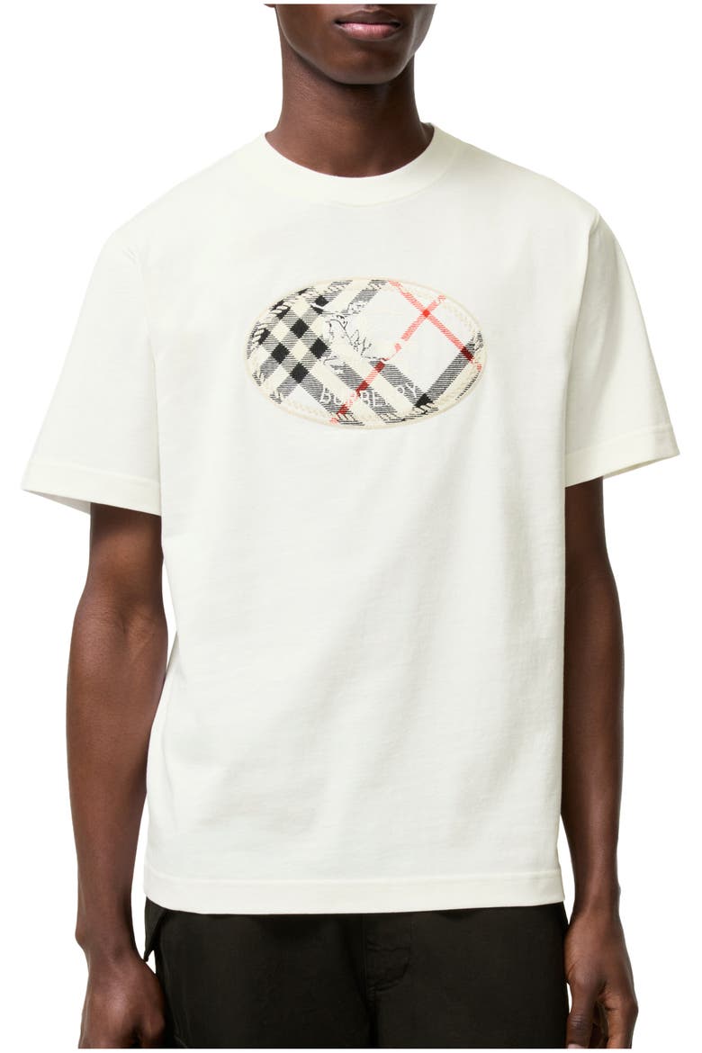 Check Knight Stamp Cotton T-shirt, Main, color, Chalk white