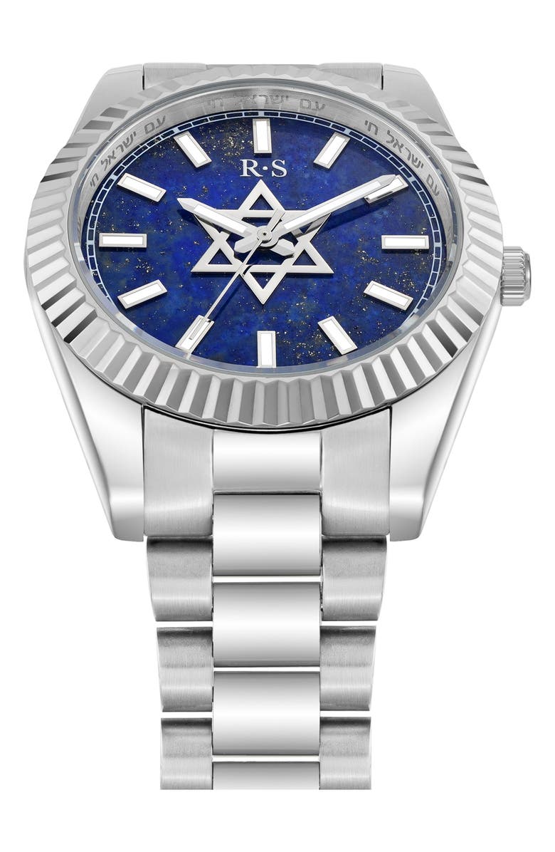 Rachie Shnay The Jumbo Mazel Lapis Lazuli Bracelet Watch, 41mm, Alternate, color, Blue Lapis