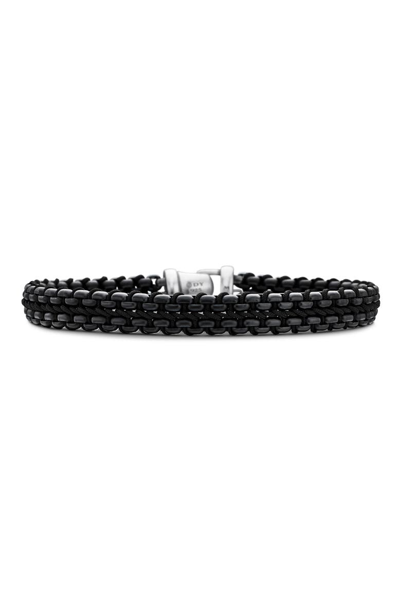 Woven Box Chain Bracelet in Sterling Silver with Stainless Steel & Nylon, 10mm, Main, color, BLACK/ BLACK