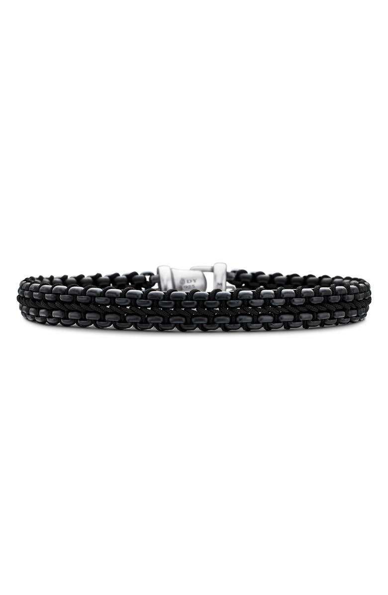 David Yurman Woven Box Chain Bracelet in Sterling Silver with Stainless Steel & Nylon, 10mm, Main, color, Black/ Black