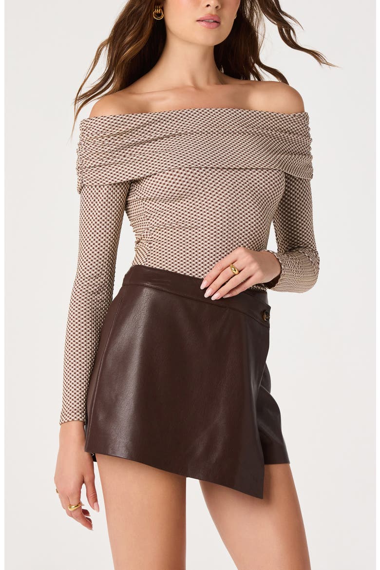 Oaklee Faux Leather Skort, Alternate, color, BROWN