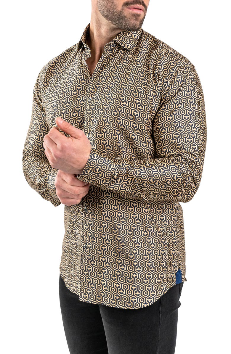 Maceoo Fibonacci Honeycomb Black Contemporary Fit Button-Up Shirt, Alternate, color, 