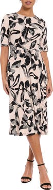 London Times Short Sleeve Inset Waist Midi Dress
