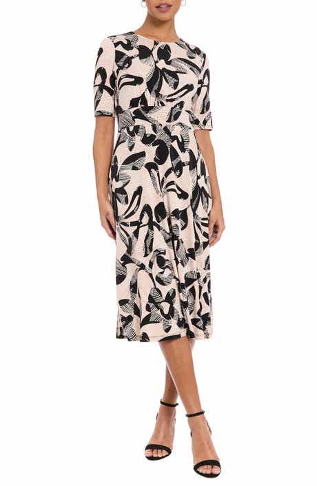London Times Short Sleeve Inset Waist Midi Dress
