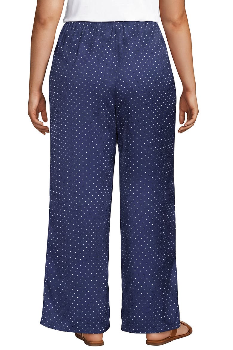 Plus Size Creaseless Silky High Rise Wide Leg Drawstring Pants, Alternate, color, Deep Sea Navy Pin Dot
