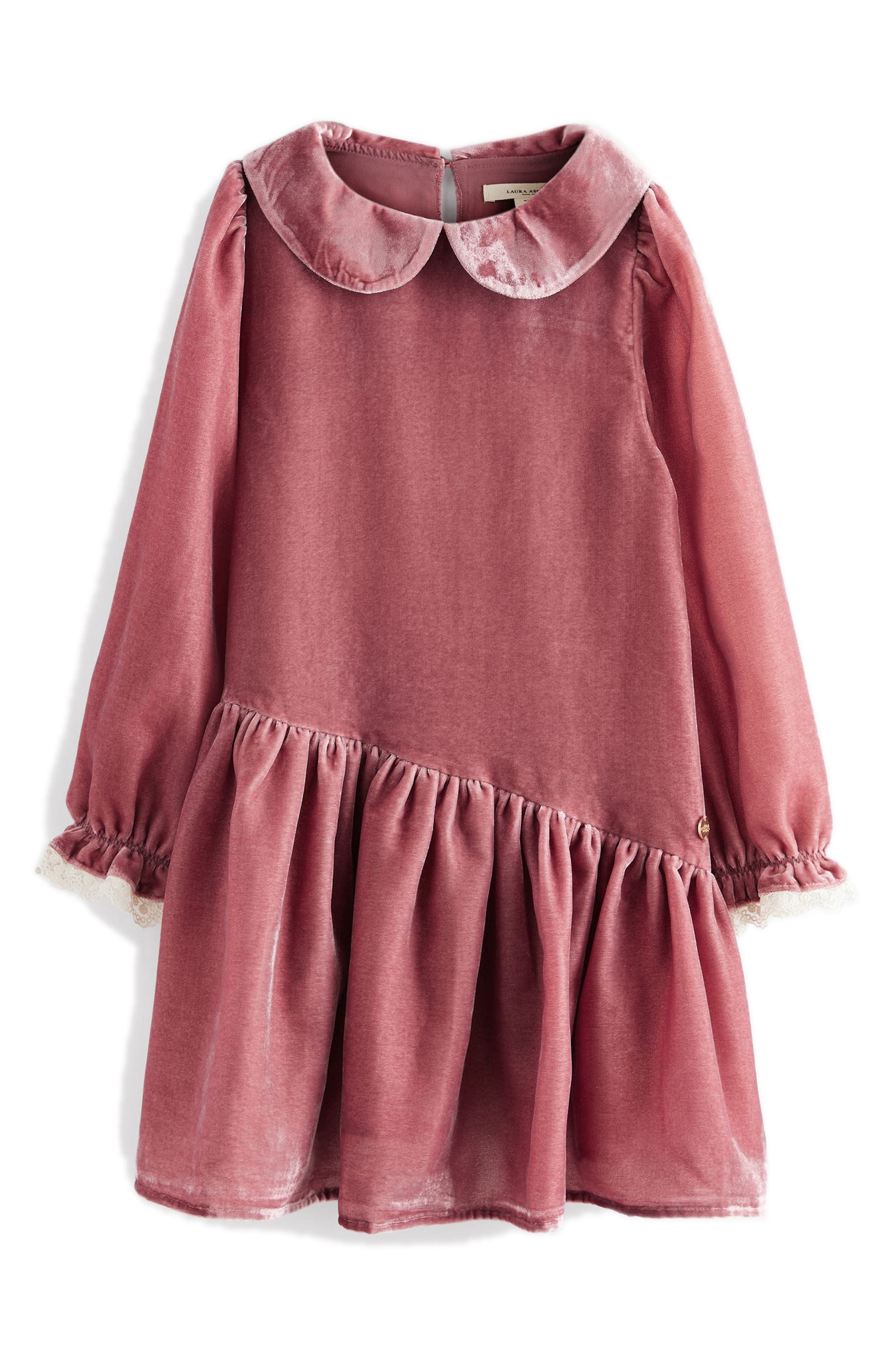 Laura Ashley Kids' Long Sleeve Velvet Party Dress in Pink at Nordstrom Rack, Size 6Y