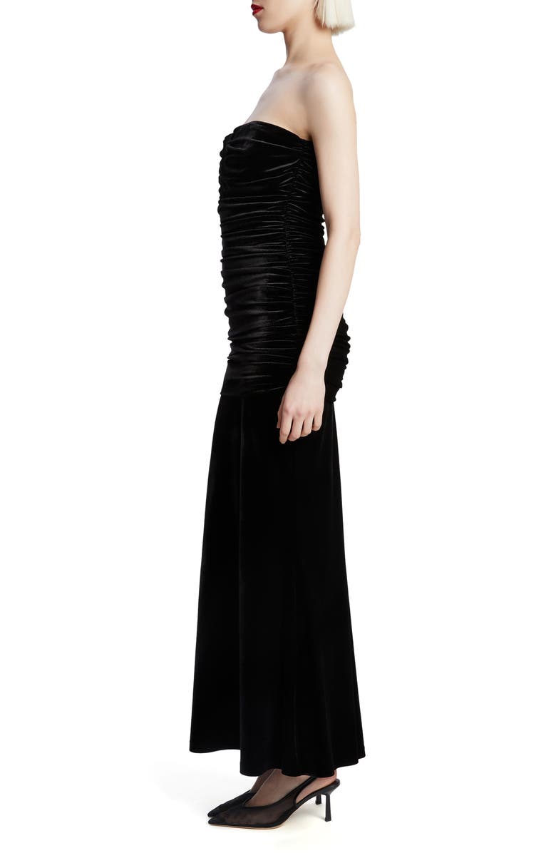 Bardot Elvira Velvet Strapless Gown, Alternate, color, Black
