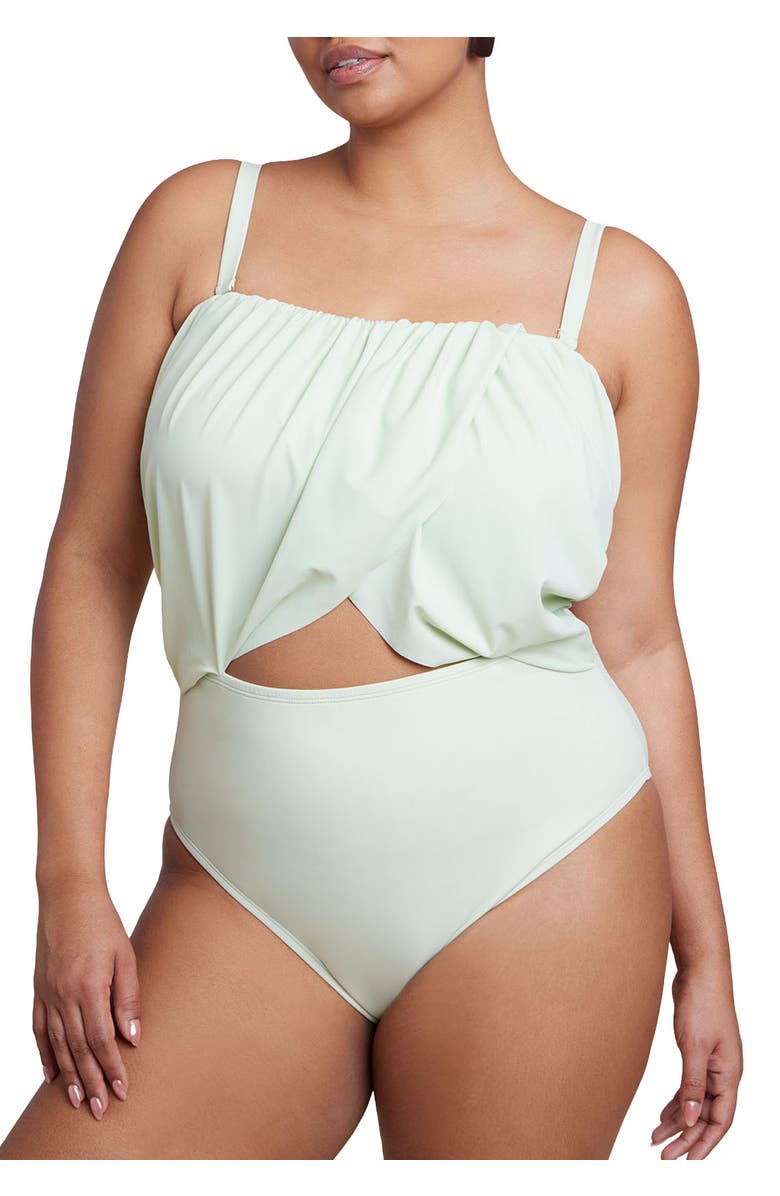ELOQUII Crossover Strapless One Piece, Main, color, Sea Crest
