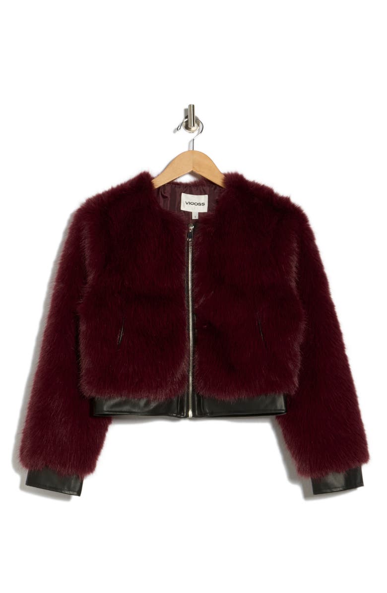 Vigoss Mixed Media Crop Jacket, Alternate, color, Burgundy