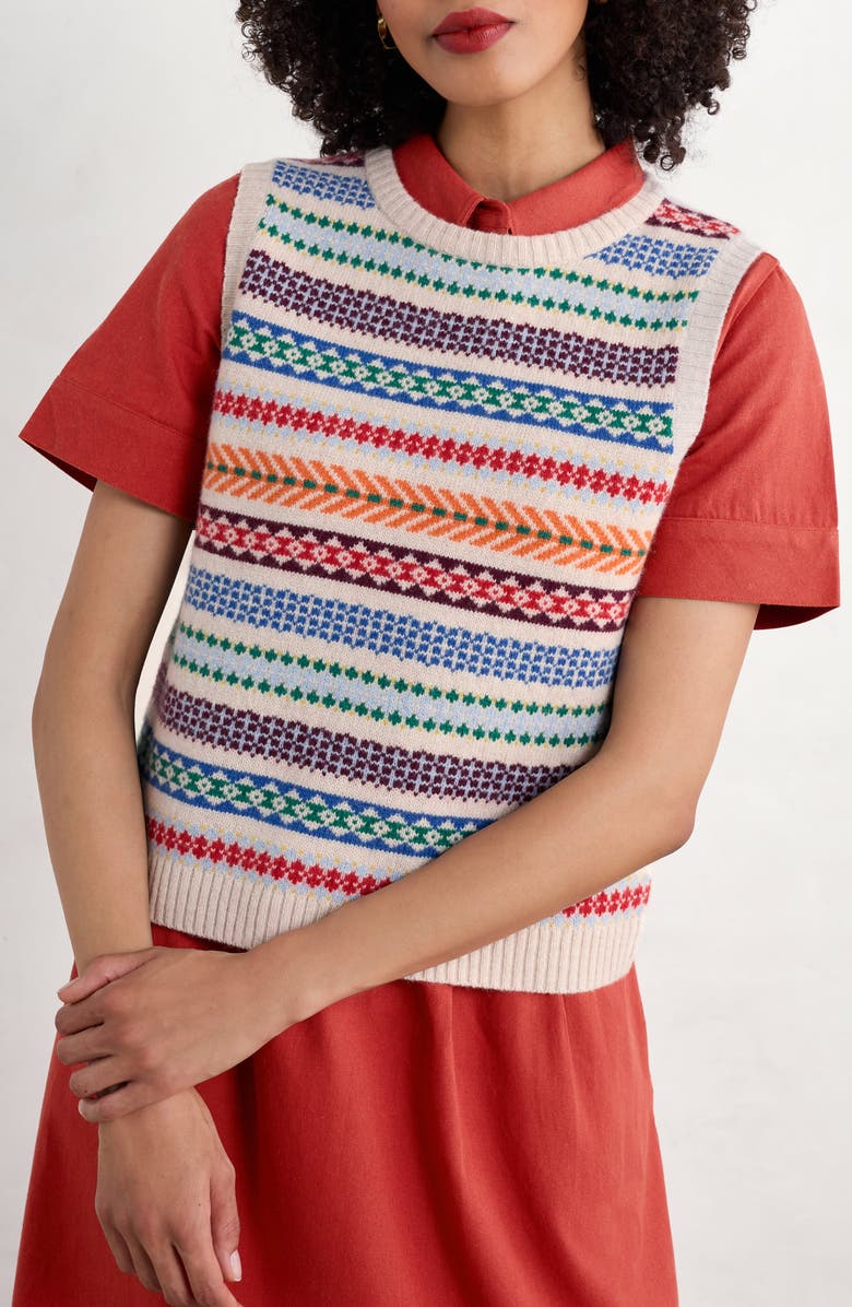 Seasalt Cornwall Percella Cove Fair Isle Merino Wool Blend Sweater Vest, Main, color, Knit Abstraction Multi